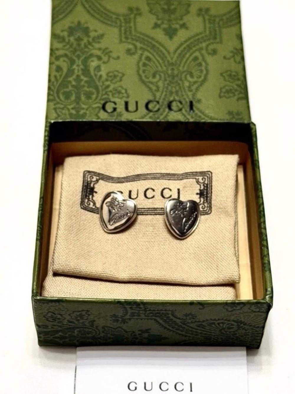New Set Gucci Heart Bee Women Sterling Silver 925 Earrings